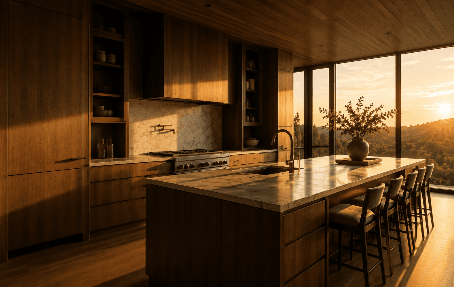 Cinematic architectural work at golden hour